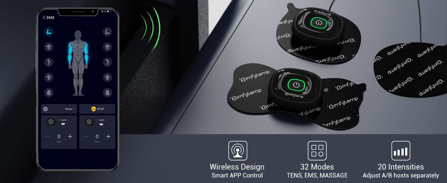 ComfyTemp™ Wireless TENS Unit Smart Muscle Stimulator with App Control
